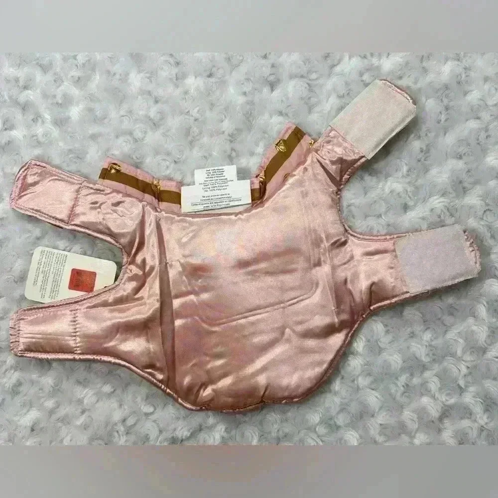 Top Paw Pink Gold Polka Dot‎ Striped Dog Puffer Jacket XS
